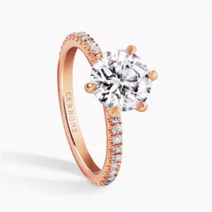 18ct rose gold round brilliant cut diamond ring in a six claw setting