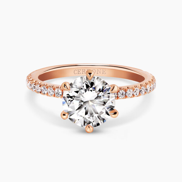 18ct rose gold round brilliant cut diamond ring in a six claw setting