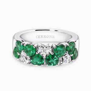 18ct white gold heart shape emerald and diamond ring