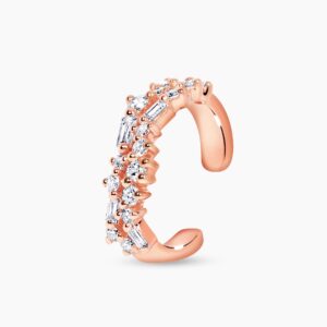 18ct rose gold round and baguette diamond ear cuff