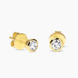 18ct yellow gold 2=0.35ct diamond bezel set stud earrings