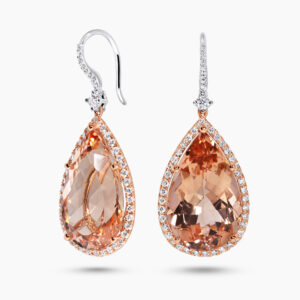 18ct rose and white gold morganite and diamond hook earrings
