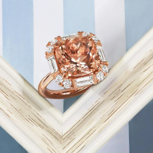 18ct rose gold cushion cut morganite and diamond ring - Image 4