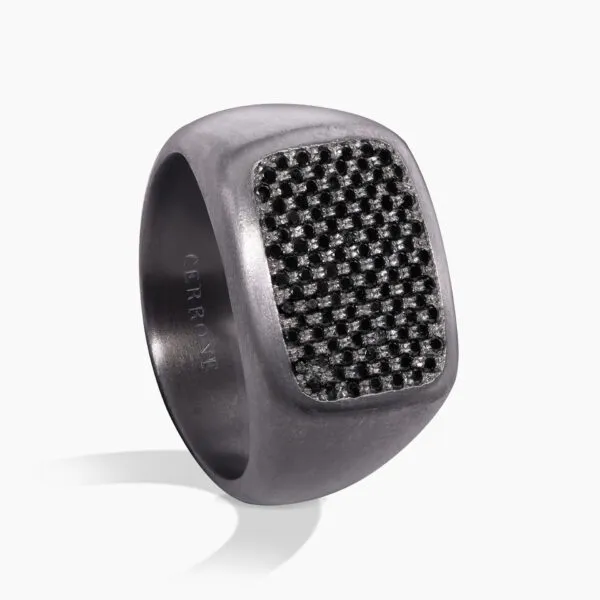 Tantalum & black diamond pave set signet ring - Image 2