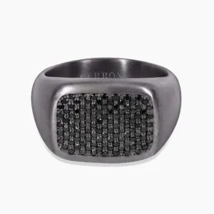 Tantalum & black diamond pave set signet ring