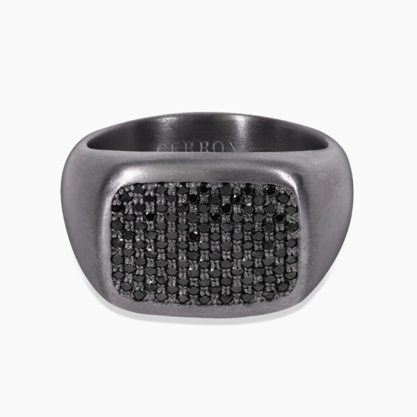 Tantalum & black diamond pave set signet ring