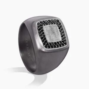 Tantalum & platinum black diamond signet ring