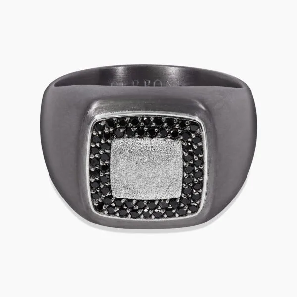 Tantalum & platinum black diamond signet ring