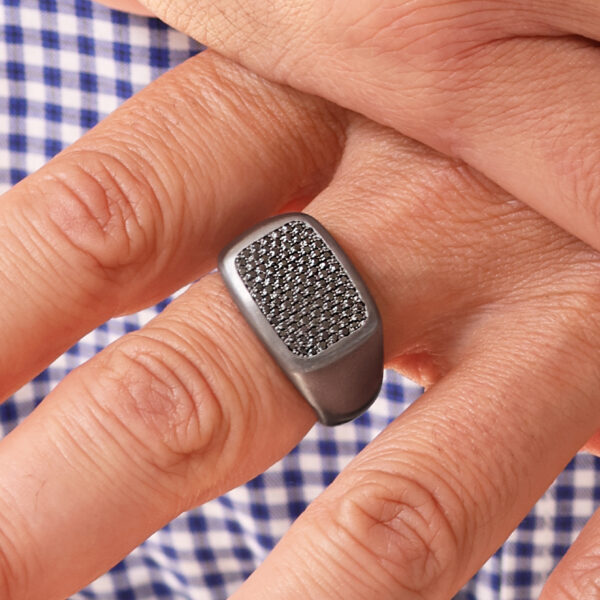 Tantalum & black diamond pave set signet ring