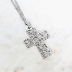 18ct White Gold pave and bezel set diamond cross necklace