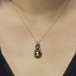 18ct white gold black rhodium plated diamond and pearl necklace