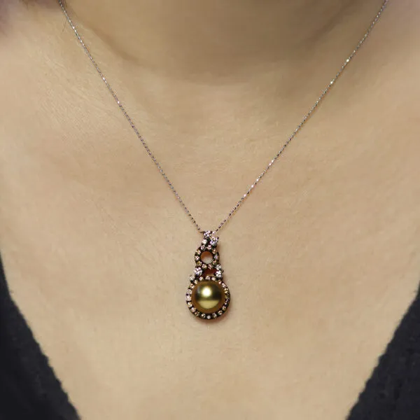 18ct white gold black rhodium plated diamond and pearl necklace - Image 2