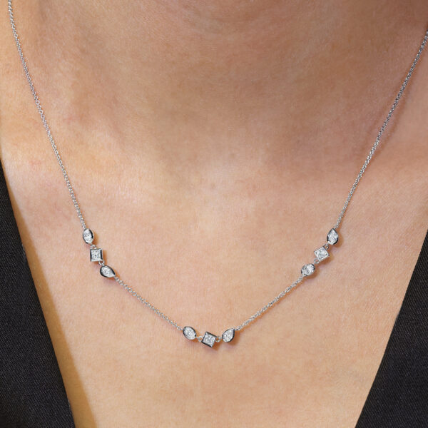 18ct white gold oval, pear, princess cut diamond bezel set necklace - Image 2