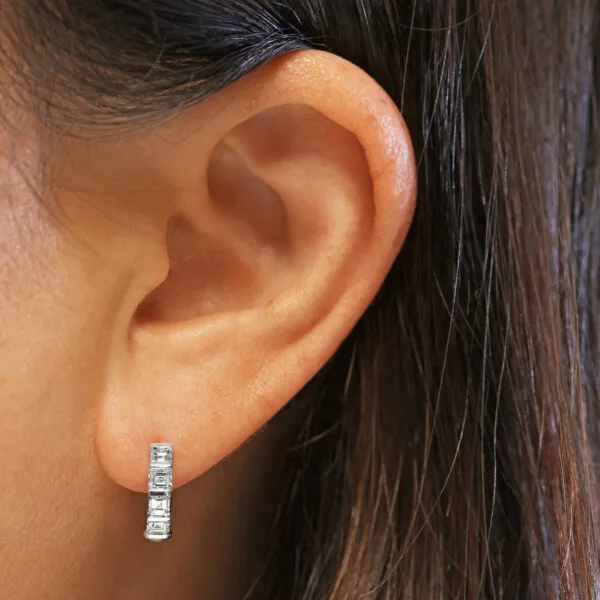 18ct white gold carre cut diamond hoop earrings - Image 2