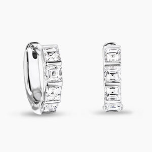 18ct white gold carre cut diamond hoop earrings