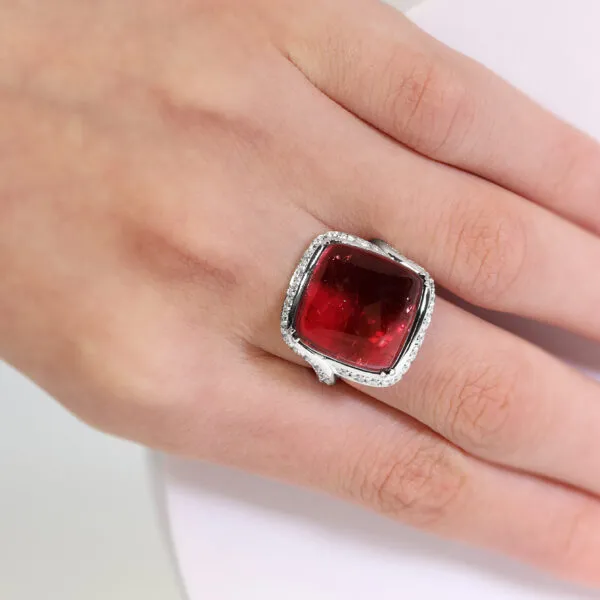 18ct white gold 20.95ct cushion cut rubelite and diamond ring - Image 2
