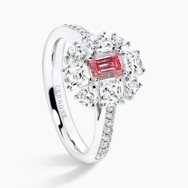 Verona Rose - Platinum emerald cut argyle pink diamond ring - Image 2