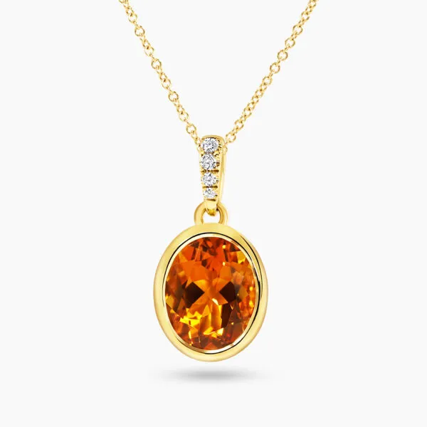 18ct yellow gold 2.24ct oval citrine and diamond pendant