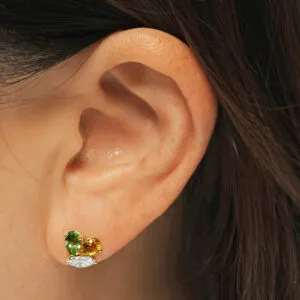 18ct yellow gold marquise diamonds & pear topaz stud earrings