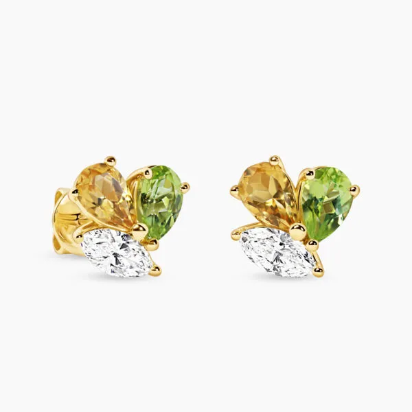18ct yellow gold marquise diamonds & pear topaz stud earrings