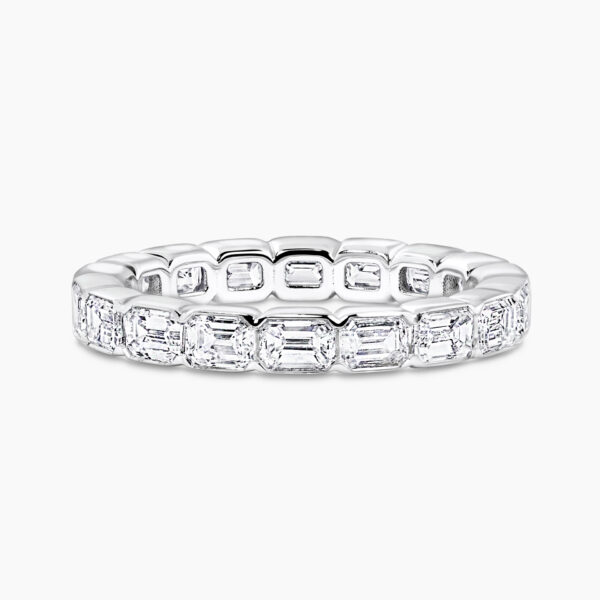 18ct white gold bezel set emerald cut diamond ring