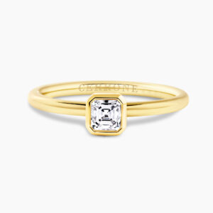 18ct yellow gold 0.31ct Asscher cut diamond solitaire bezel ring