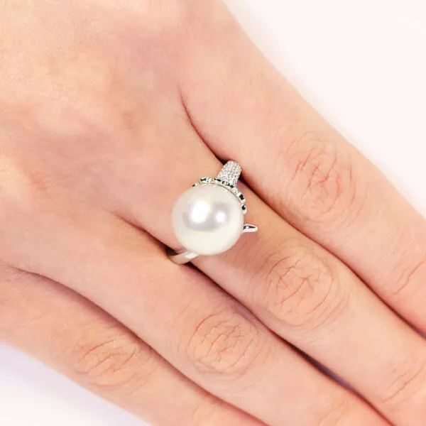 18ct white gold South Sea pearl and diamond ring - Image 3