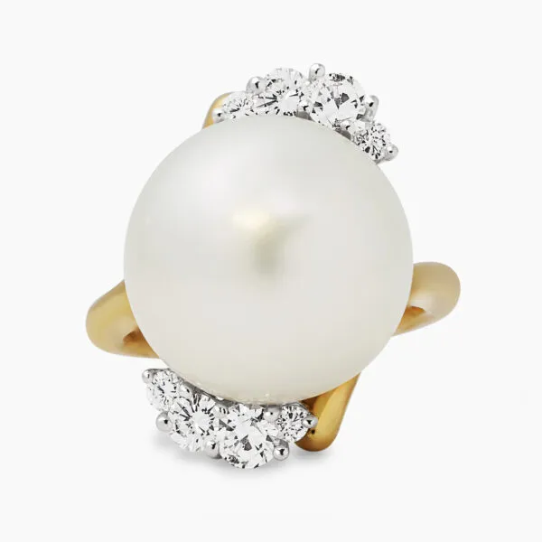 18ct white and yellow gold south sea pearl and diamond ring - Image 2