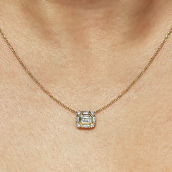 18ct yellow gold emerald cut diamond necklace - Image 2