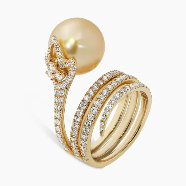 18ct Yellow Gold Diamond & Golden South Sea Pearl Ring - Image 2