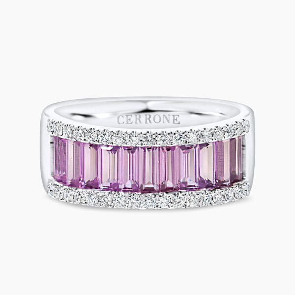 18ct white gold purple sapphire baguette diamond ring