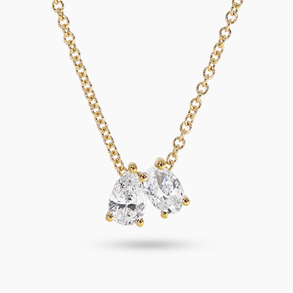 18ct yellow gold pear and oval diamond necklace