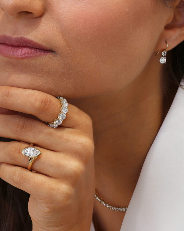 18ct yellow and white gold simple round diamond hook earrings - Image 2